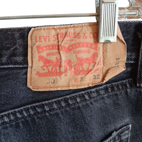 32x32 Levis 501 Faded Black Distress Metal Denim Jeans Trashed Punk Goth Rocker - Picture 5 of 8